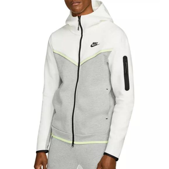 Nike Tech Fleece Hoodie Jacket Mens Large Gray White CU4489-133 Full Zip Pocket - Picture 1 of 15